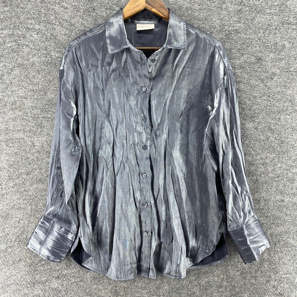 Free Quent Shirt Women S Small Gray Button Up Collared Long Sleeve Casual Solid